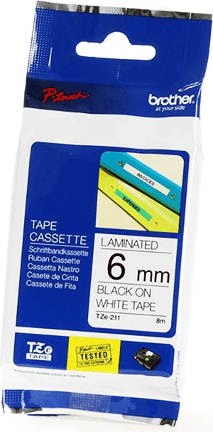 Shirit etiketues Brother TZe-211 6 mm, i laminuar, 8 m, zi në të bardhë