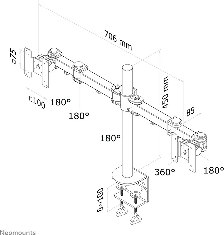 Krah monitori Neomounts, Newstar, FPMA-D960D, 2 ekrane, i zi