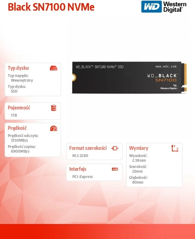SSD Western Digital Black SN7100 NVMe, 1TB, M.2 2280
