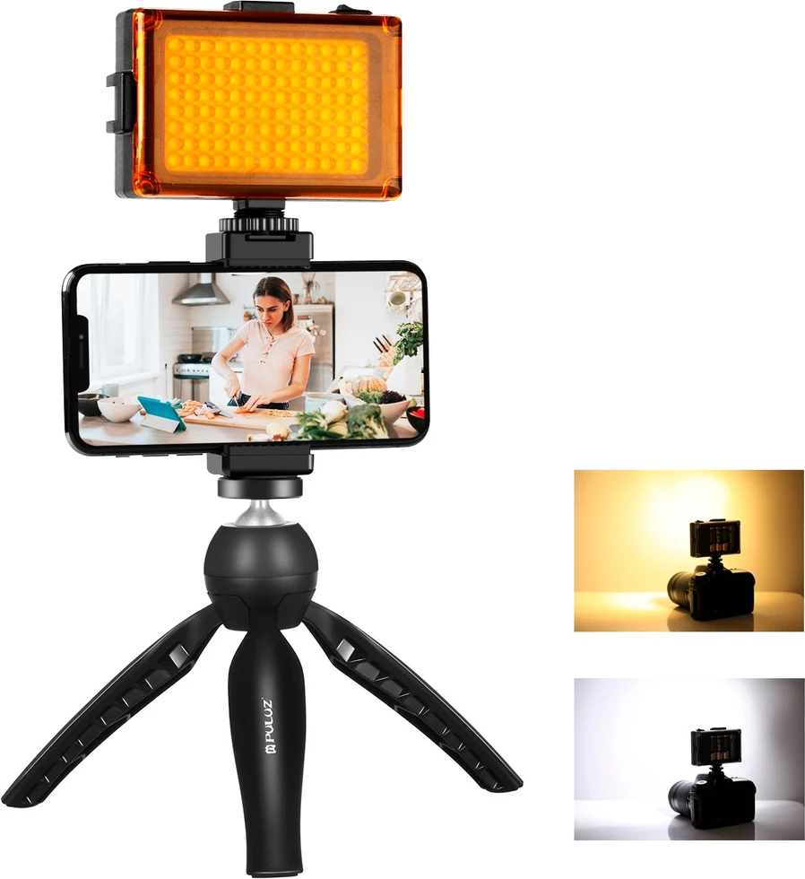 Set tripod Puluz PKT3131B me LED llampë dhe mbajtëse telefoni