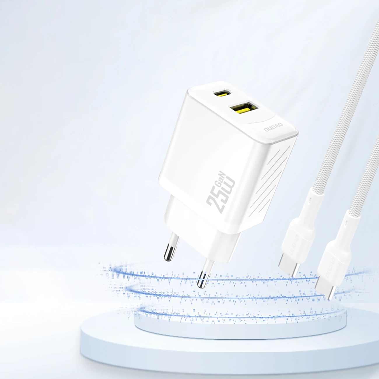 Karikues muri Dudao A26T, GaN, 25W, 2 porta USB-C/USB-A, i bardhë