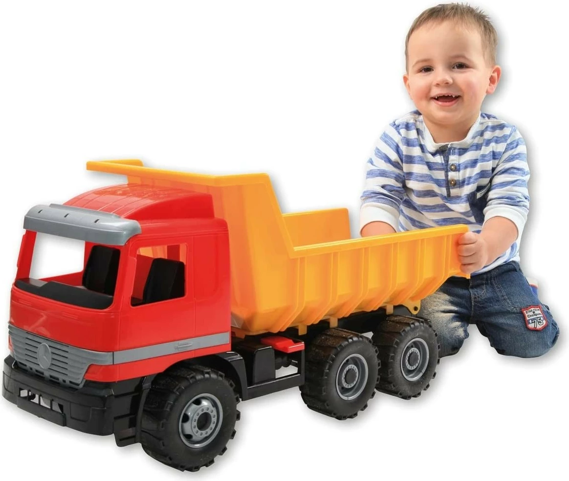 Kamion lodër Lena Mercedes Actros, 62 cm, plastik, Kuq/Verdhë