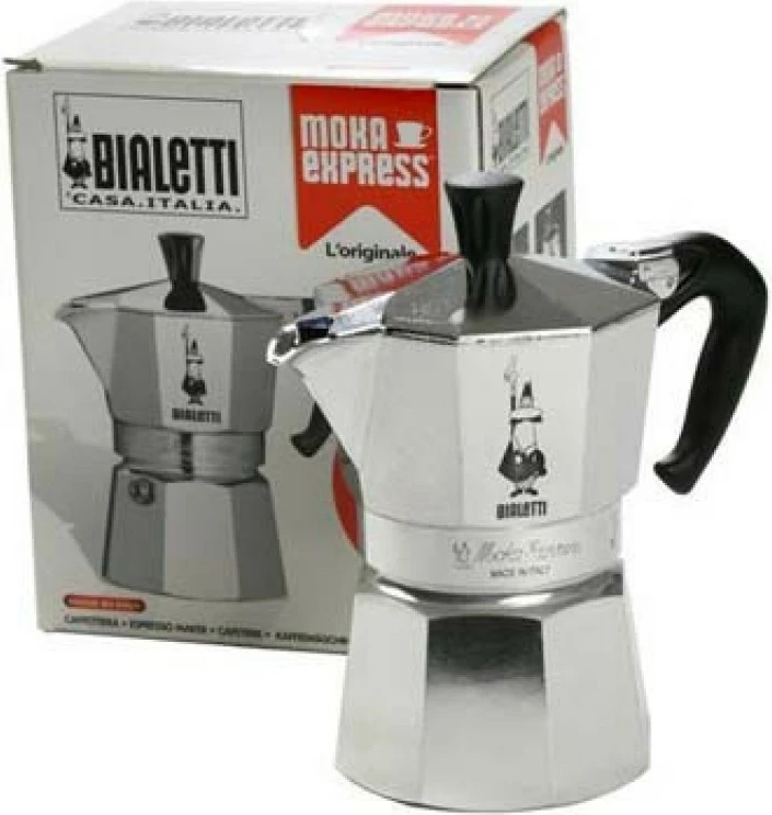 Moka pot Bialetti Moka Express, 18 filxhanë, alumin, argjendtë/zi