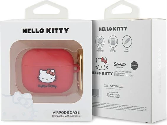 Mbështjellës Hello Kitty për AirPods 3, silikon 3D, me unazë, kuqe