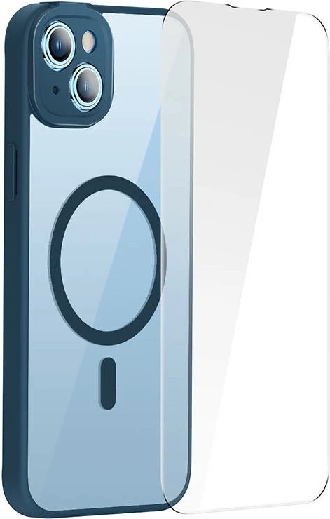 Mbështjellës magnetik Baseus Frame Series me xham të temperuar për iPhone 14 Plus, Blu, set