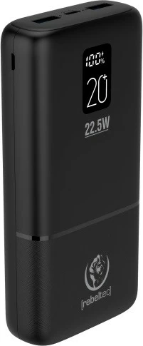 Powerbank Rebeltec P20 LCDPD, 20000mAh, 22.5W, Ekran LCD, e zezë