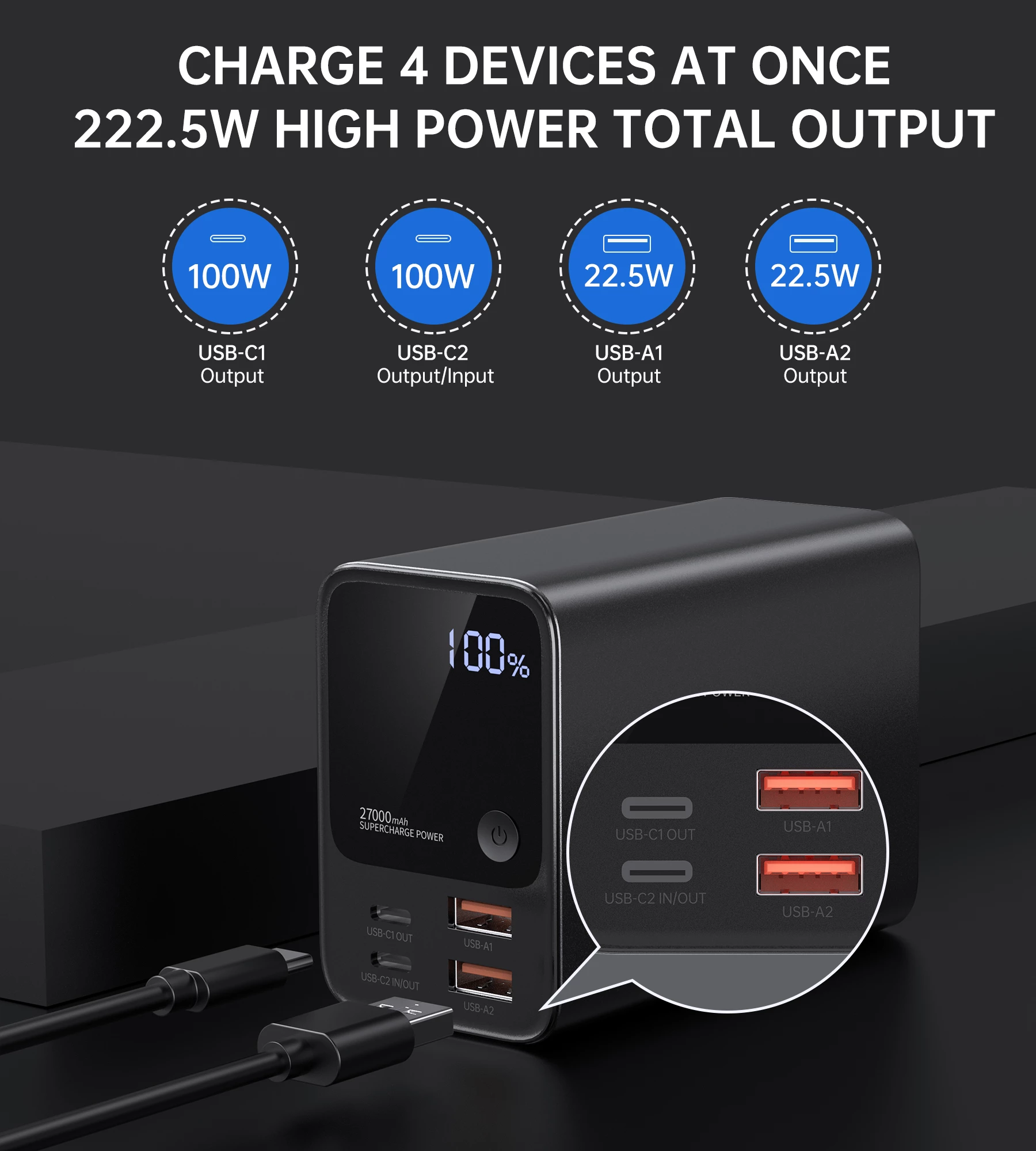 Powerbank Choetech B635BK, 27000mAh, 22.5W, e zezë