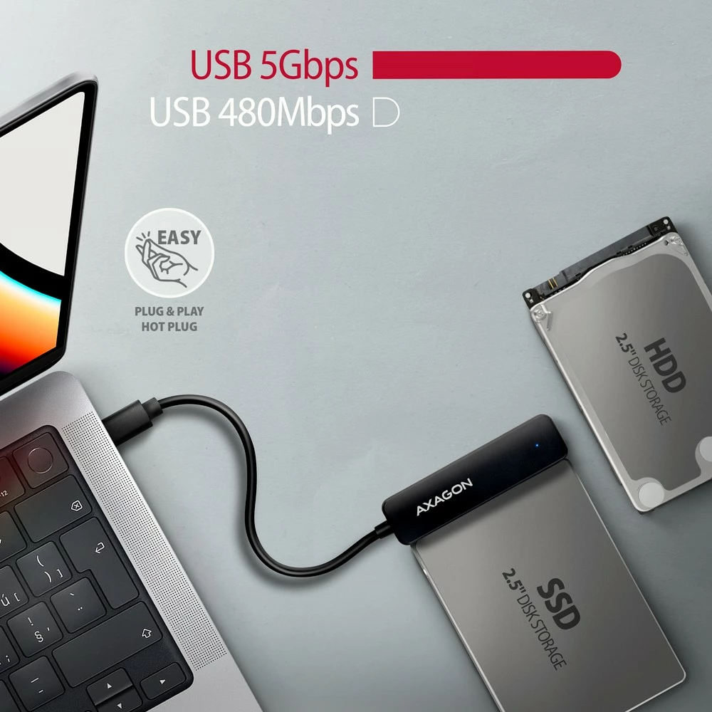 Adapter USB-C në SATA AXAGON ADSA-FP2C për 2.5" HDD/SSD, i zi