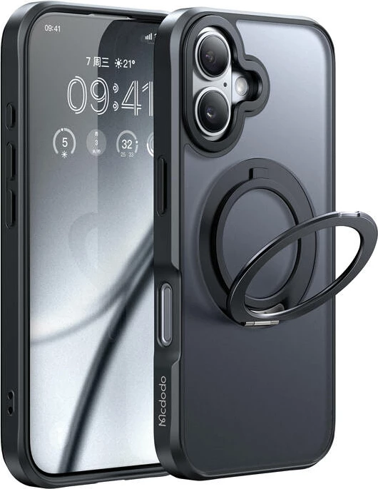 Mbështjellës McDodo PC-4930 për iPhone 16 me MagSafe dhe mbajtëse, zi