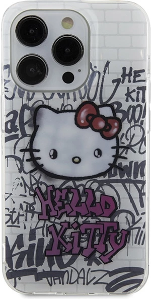 Mbështjellës Hello Kitty IML Kitty On Bricks Graffiti për iPhone 15 Pro, Bardhë