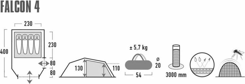Çadra turistike High Peak Falcon 4, e kuqe dhe e gjelbër