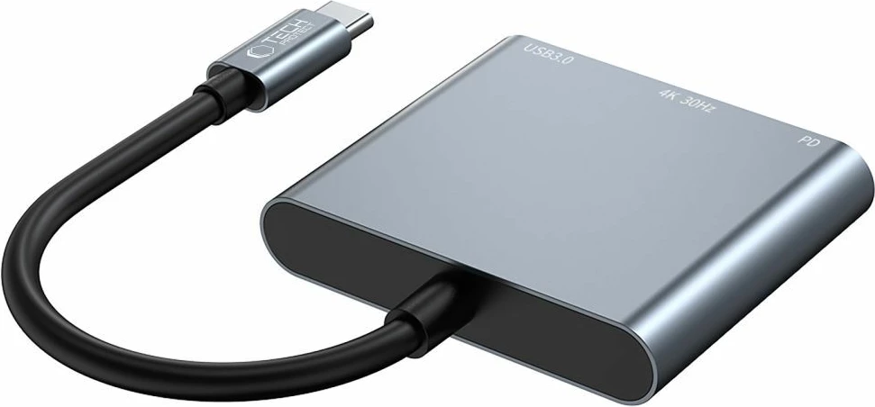 Hub USB-C 3-në-1 Tech-Protect V1 me USB-A 3.0, HDMI 4K 30Hz, PD 100W, gri