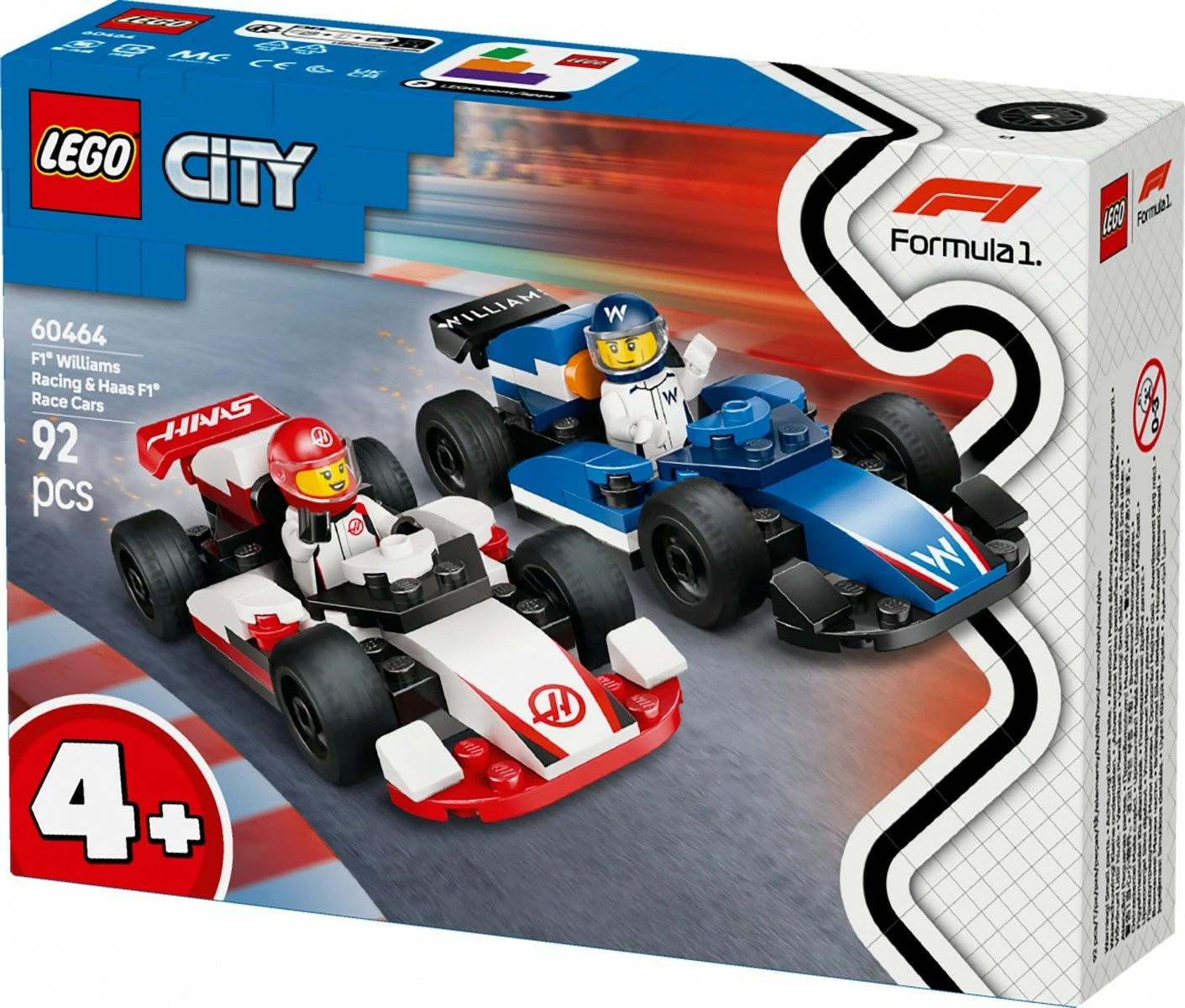 Set LEGO City F1 Williams Racing dhe Haas F1, 60464, 92 pjesë, për fëmijë, shumëngjyrësh