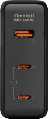 Karikues murit AUKEY PA-B7O Omnia II, 140W, 3xUSB (2xUSB-C + 1xUSB-A), i zi, me adapterë ndërkombëtarë