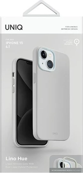 Mbështjellës UNIQ Lino Hue Magclick për iPhone 15, silikon, gri e çelët