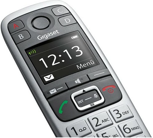 Telefon pa tela Gigaset E560, analog/DECT, 150 kontakte, regjistrues, zi/argjendtë