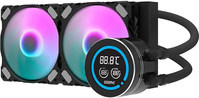 Kasë ftohëse me ujë Darkflash DN-D240, 240mm, me LCD, ARGB, e zezë