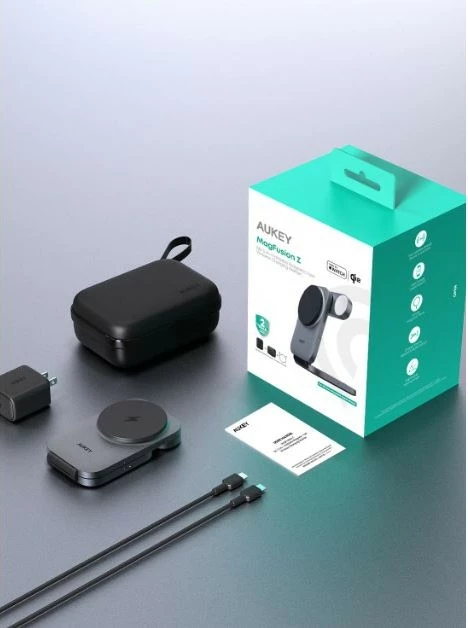 Qëndrim karikues 3-në-1 AUKEY MagFusion Z, MagSafe, i palosshëm, i zi