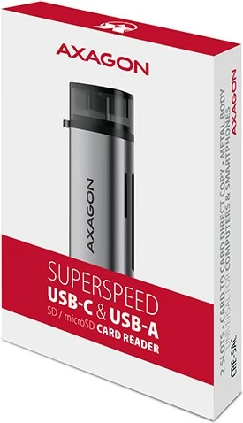 Lexues kartelash AXAGON CRE-SAC, USB 3.2 Gen 1, Type-C + Type-A, Gri