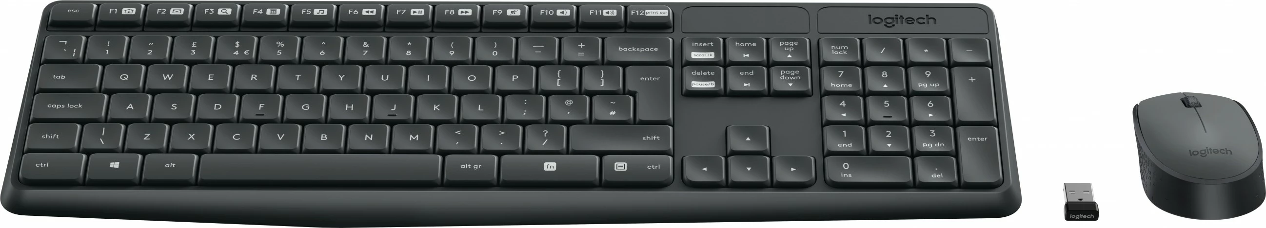 Komplet tastierë dhe maus Logitech MK235, Full-size (100%), Wireless, USB, QWERTZ, Gri, Maus përfshirë