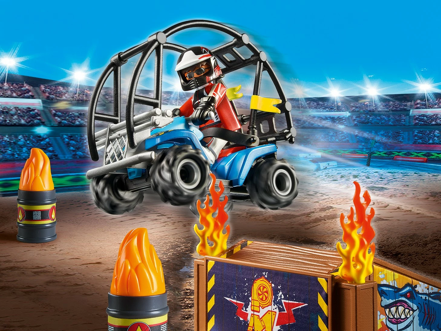 Set lodrash Playmobil Stunt Show me quad dhe rampë me flakë, 70820