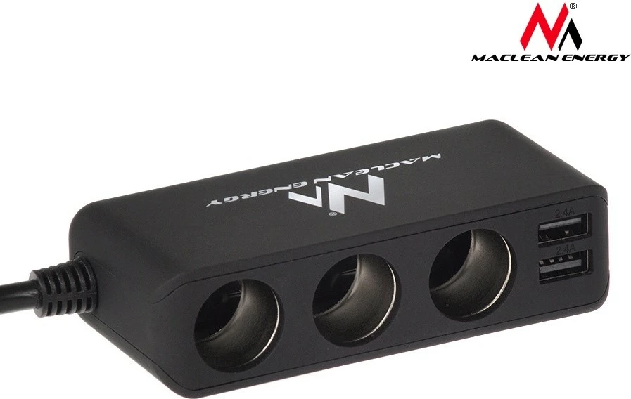 Ndarës prizë çakmaku Maclean MCE117, 3 dalje, 2xUSB, voltmetër, i zi