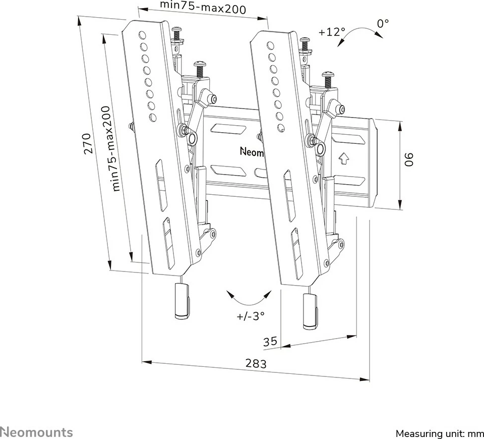 Mbajtës muri për TV Neomounts WL35S-850BL12, 24-65 inç, çelik, i zi, rregullim pjerrësie
