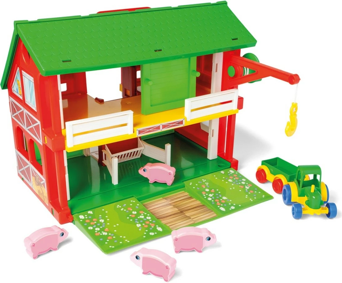 Set lodrash fermë Wader Play House, 25451, me traktor, 4 derra, ngjitëse, plastikë
