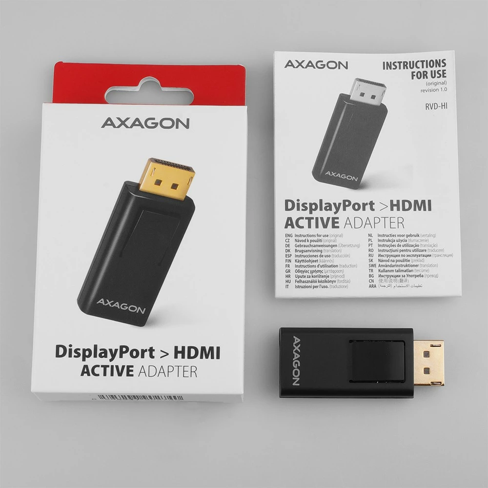Adapter AXAGON RVD-HI DisplayPort në HDMI, i zi