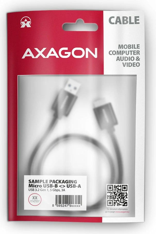 Kabllo AXAGON BUMM3-AM10AB, Micro-B USB në USB-A, 1m, 3A, e zezë