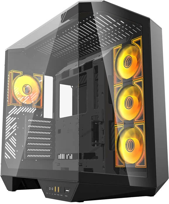 Kasë Darkflash DY470 midi tower, ATX/mATX/ITX, 4 ventilatorë ARGB, xhami i temperuar, USB-C, e zezë, set 4 ventilatorë