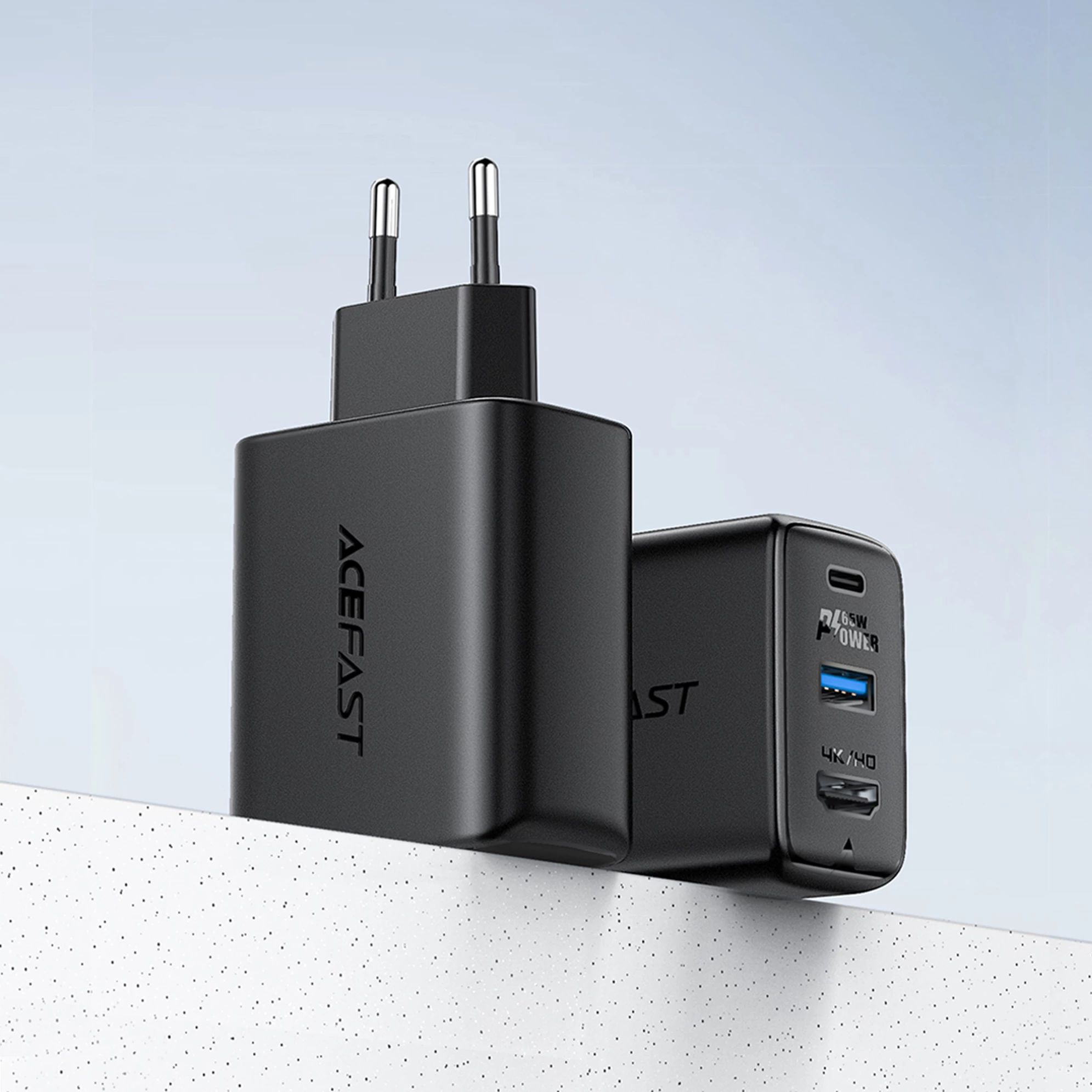Karikues i shpejtë 2-në-1 Acefast A17, 65W, GaN, USB-C/USB-A, HDMI 4K, me kabllo, zi