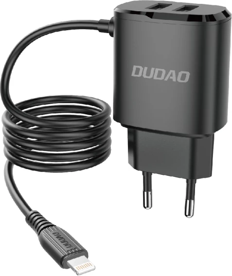 Karikues muri Dudao A2ProL me 2x USB dhe kabllo Lightning të integruar, i zi