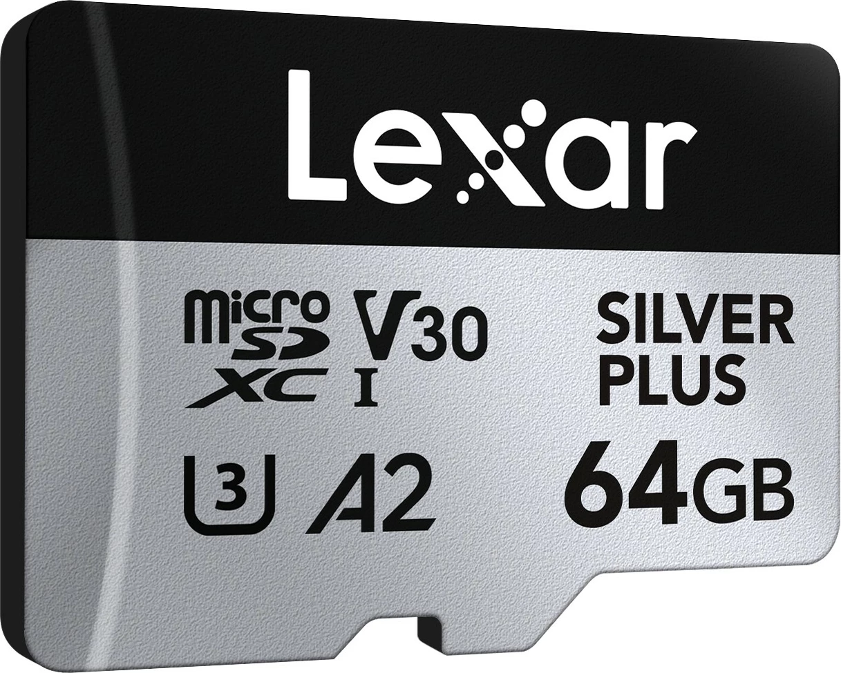 Kartë memorje microSD Lexar LMSSIPL064G-BNANG 64GB UHS-I A2 U3 V30 205/100MB/s me adapter SD Silver Plus