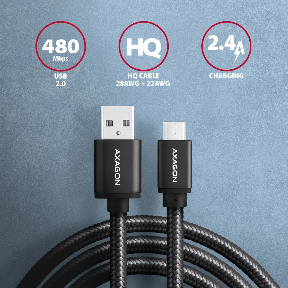 Kabllo Micro USB në USB-A AXAGON BUMM-AM10AB, 1m, i zi