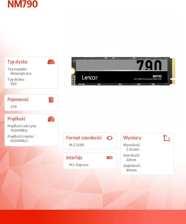 SSD Lexar NM790, 4TB, M.2 2280, PCIe Gen4x4