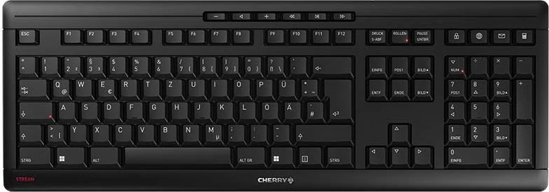 Tastierë Cherry Stream Wireless, Full-size (100%), Wired & Wireless, RF Wireless + USB, QWERTZ, E zezë