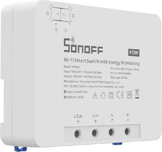 Ndërprerës i mençur WiFi Sonoff POWR3, matje e konsumit të energjisë, i bardhë