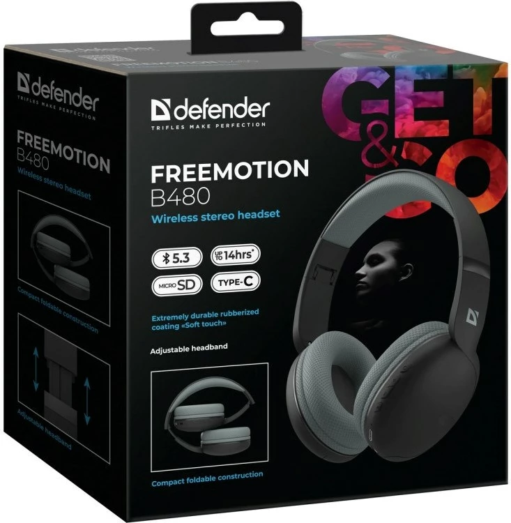 Kufje Defender Freemotion B480, pa tela, Bluetooth, të zeza