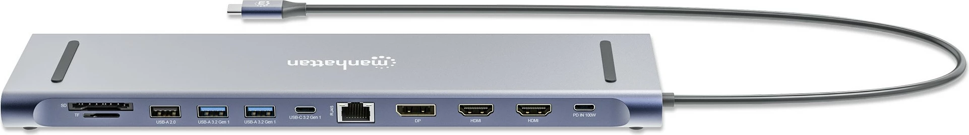 Docking station MANHATTAN 12-in-1, 4K, 1xHDMI, 2xDP, 3xUSB-A, gri