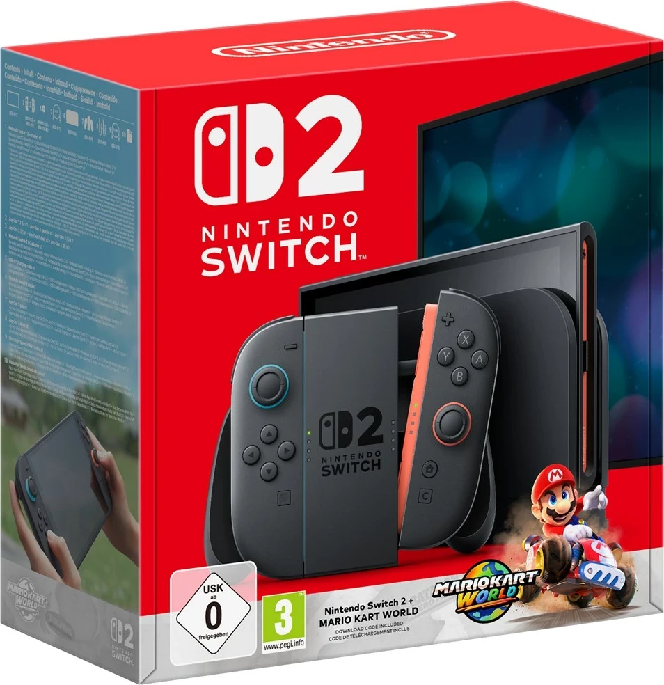 Konzolë portabile Nintendo Switch 2 me Mario Kart World, 256 GB, Ekran 7.9", e zezë