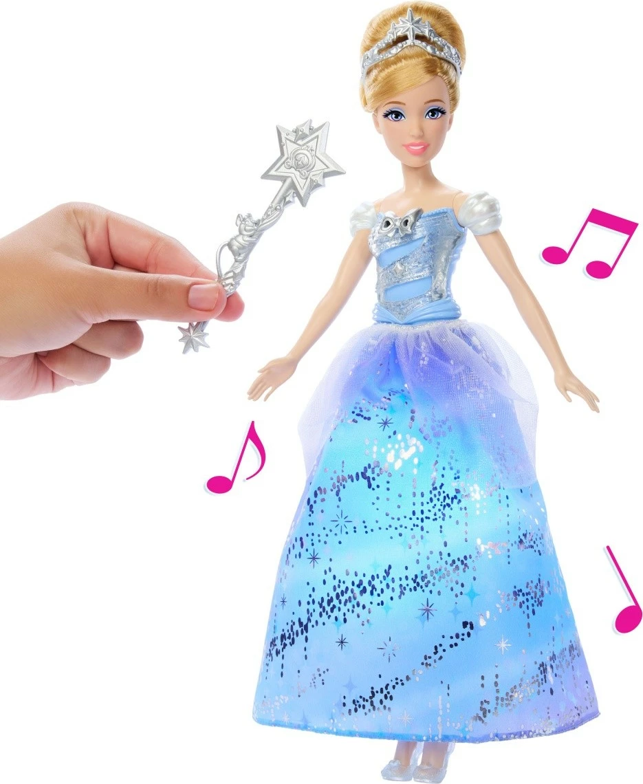 Kukull Disney Princess Cinderella me fustan magjik, Mattel JBF94, me shkop magjik, Blu