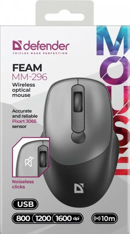 Maus Defender Feam MM-296 RF, wireless, 1600 DPI, Gri