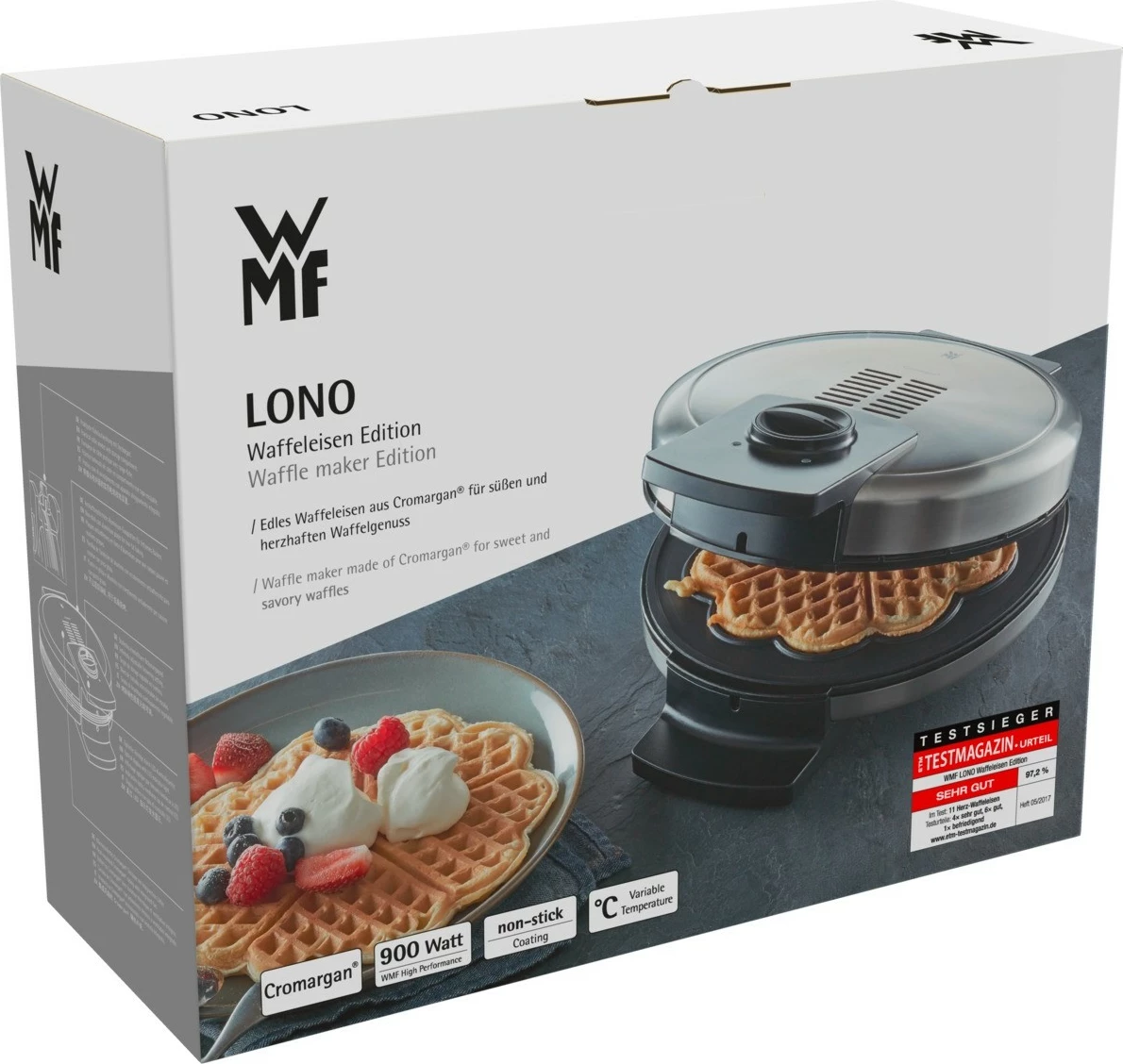 Pajisje për vafla WMF Lono 04.1521.0011, 5 vafla, Zemër, 900 W, E zezë, Krom