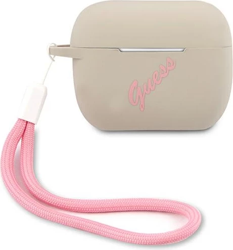 Mbështjellës Guess GUACAPLSVSGP për AirPods Pro, silikon, gri/rozë