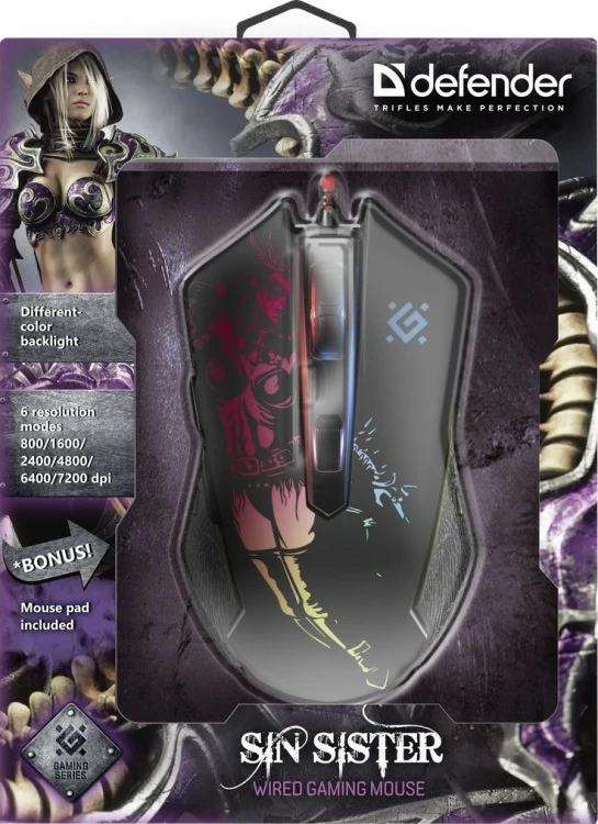 Maus gaming Defender SIN'SISTER GM-933, 7200dpi, me kabllo, i zi