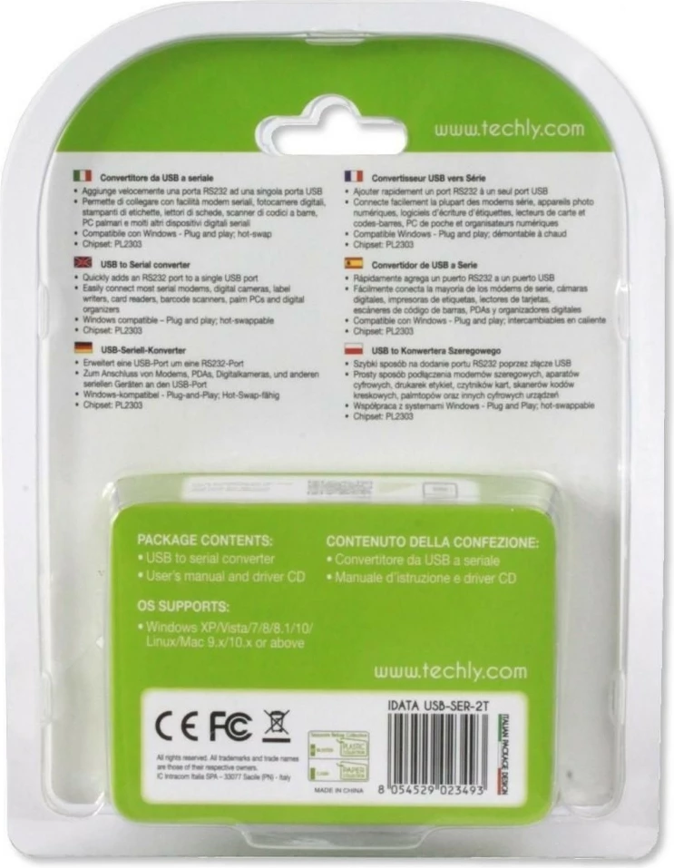 Adapter Techly USB në RS232/COM/DB9, 0.45m, Zi/Argjendtë