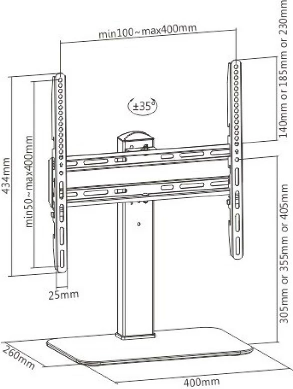 Qëndrim tavoline për TV/monitor Techly 364101, 32-55", rrotullues, ngjyrë e zezë