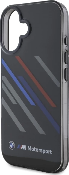 Mbështjellës BMW Motorsport IML Random Stripes për iPhone 16 Plus, Zi