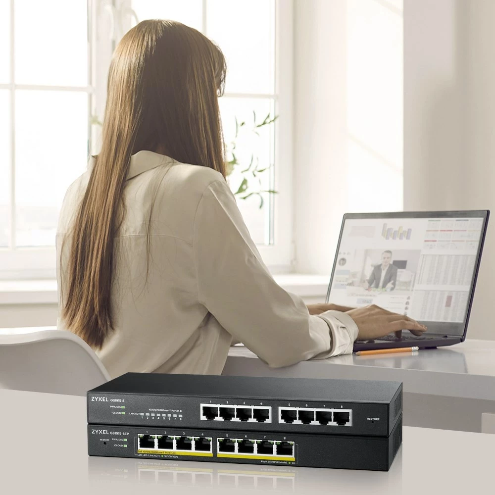 Switch Zyxel GS1915-8EP, Managed L2 Gigabit Ethernet (10/100/1000), PoE, E zezë